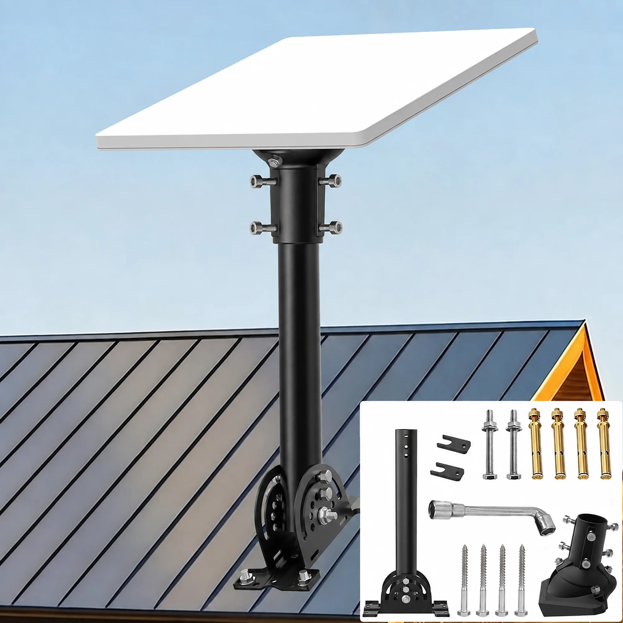 Starlink Mini X Roof Mount,Ball Axis Adjustable & 360°Rotation,Heavy-Duty Metal Bracket with Aluminum Pipe Adapter Mounting Kits