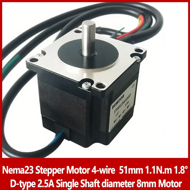 

Nema23 Stepper Motor 4-wire Body Length 51mm 1.1N.m Step angle1.8° D-type 2.5A Single Shaft Motor Shaft diameter 8mm