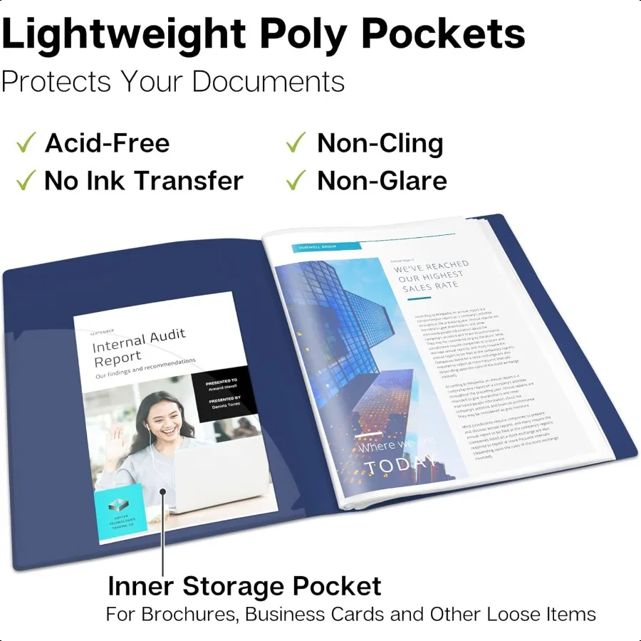 Raccoglitore con buste in plastica Libro di presentazione blu da 48 tasche Cartella portfolio 8,5 x 11 con fogli trasparenti Protezioni Display 96Pa