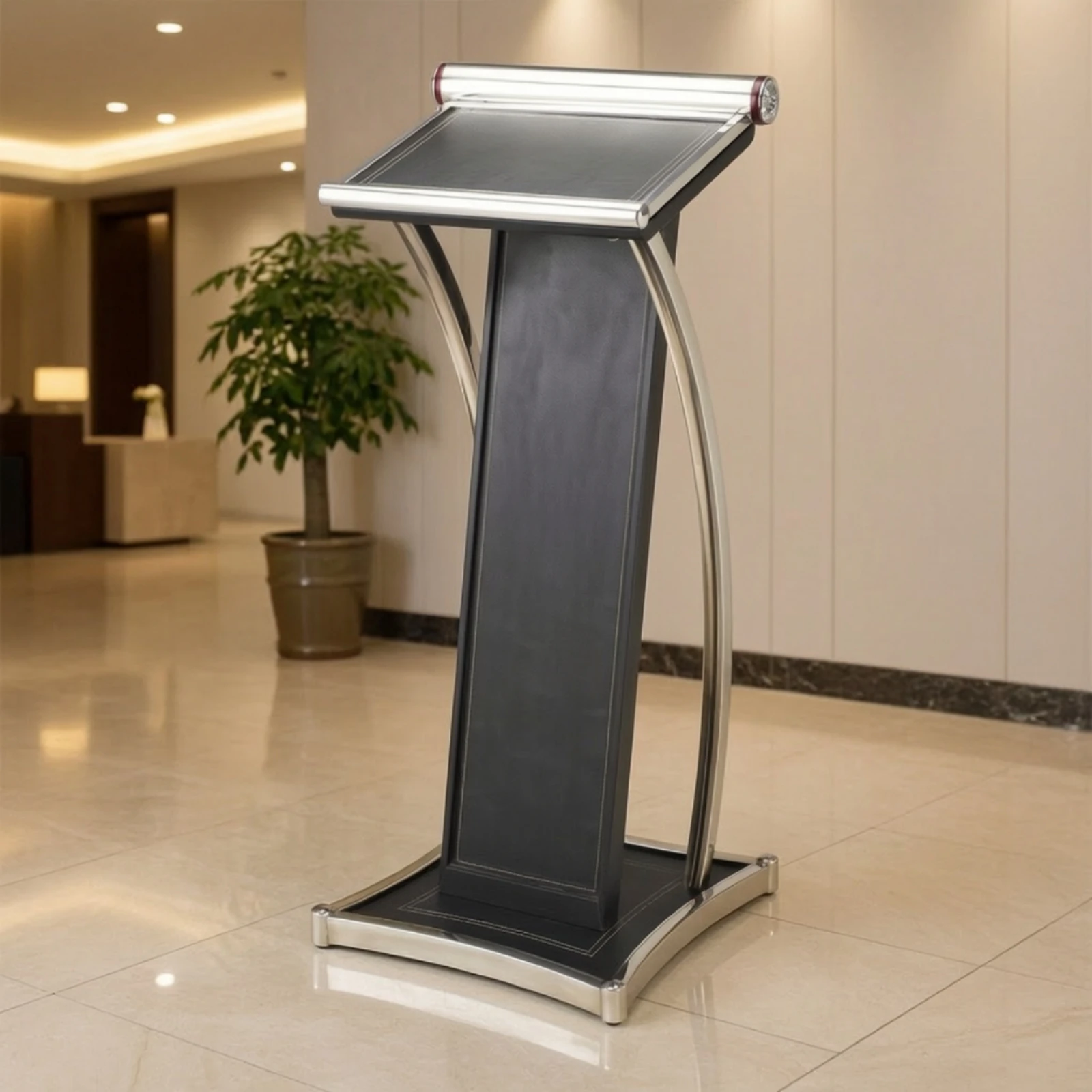Podium with Slanted Top Modern Presentation Stand Lectern Podium Ergonomic Furniture Stable for Speakers, Conference Rooms