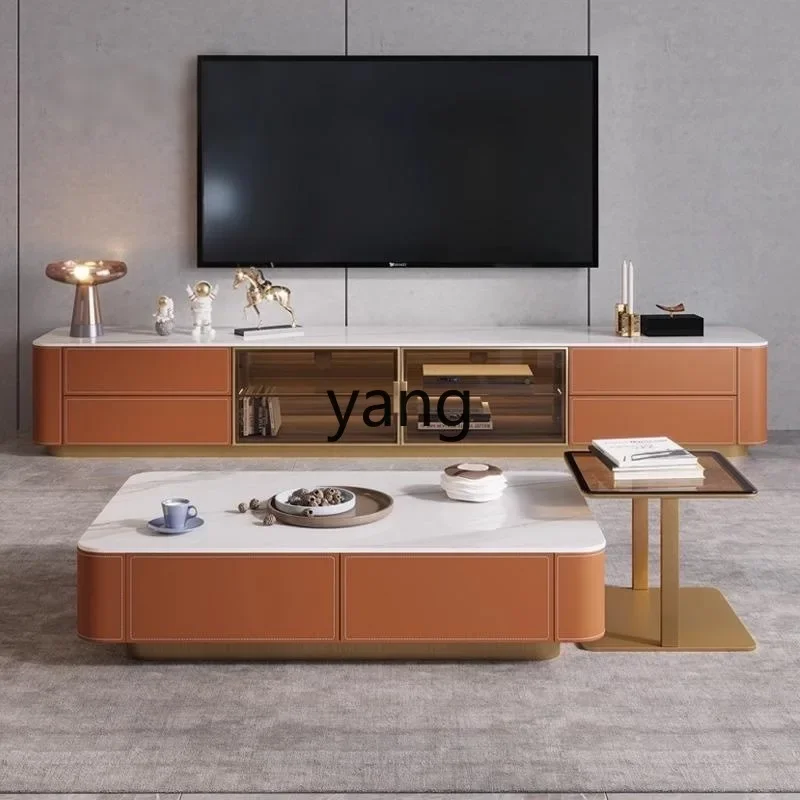 

LTT Light Luxury Saddle Leather TV Cabinet Modern Nordic Solid Wood Coffee Table Floor Cabinet Set