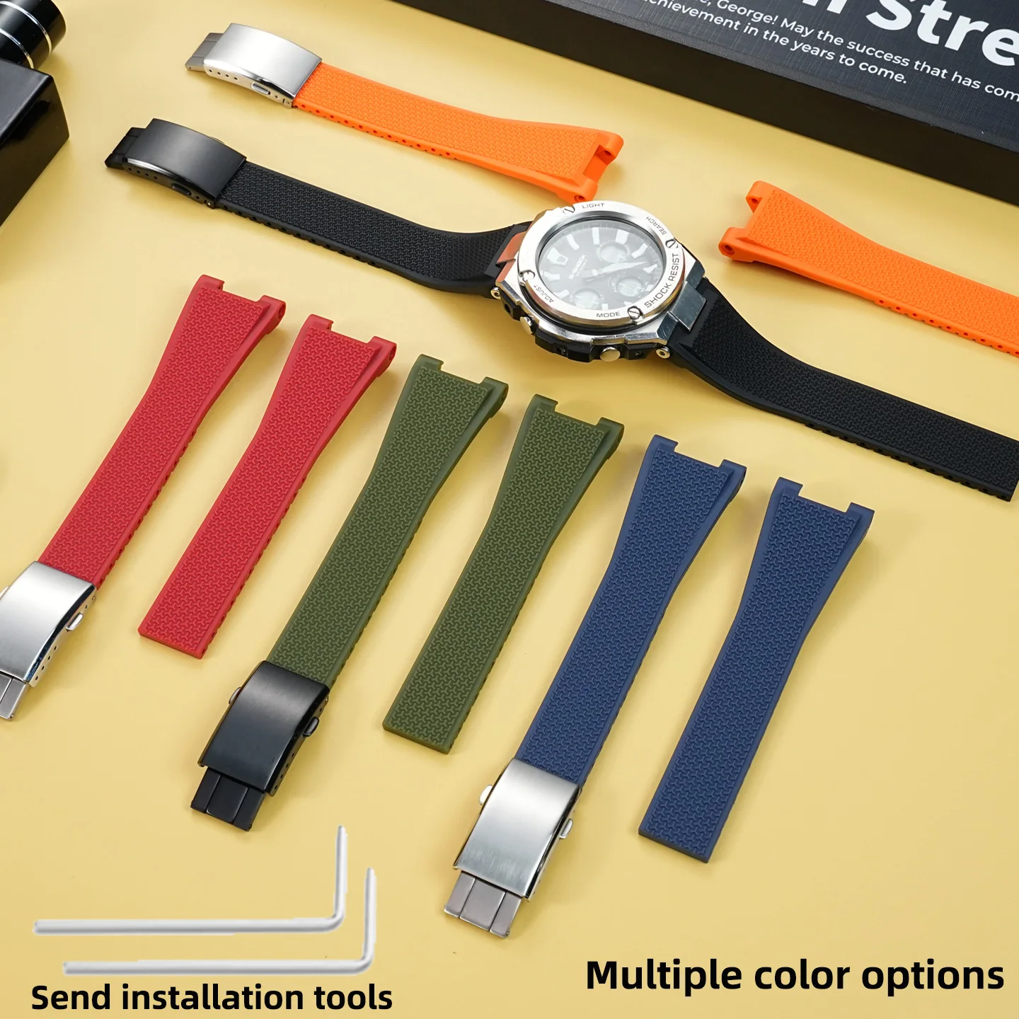 for G-SHOCK Casio MRG-B2000/G2000 electric wave watch, sports silicone watch strap with folding buckle, sports strap for men