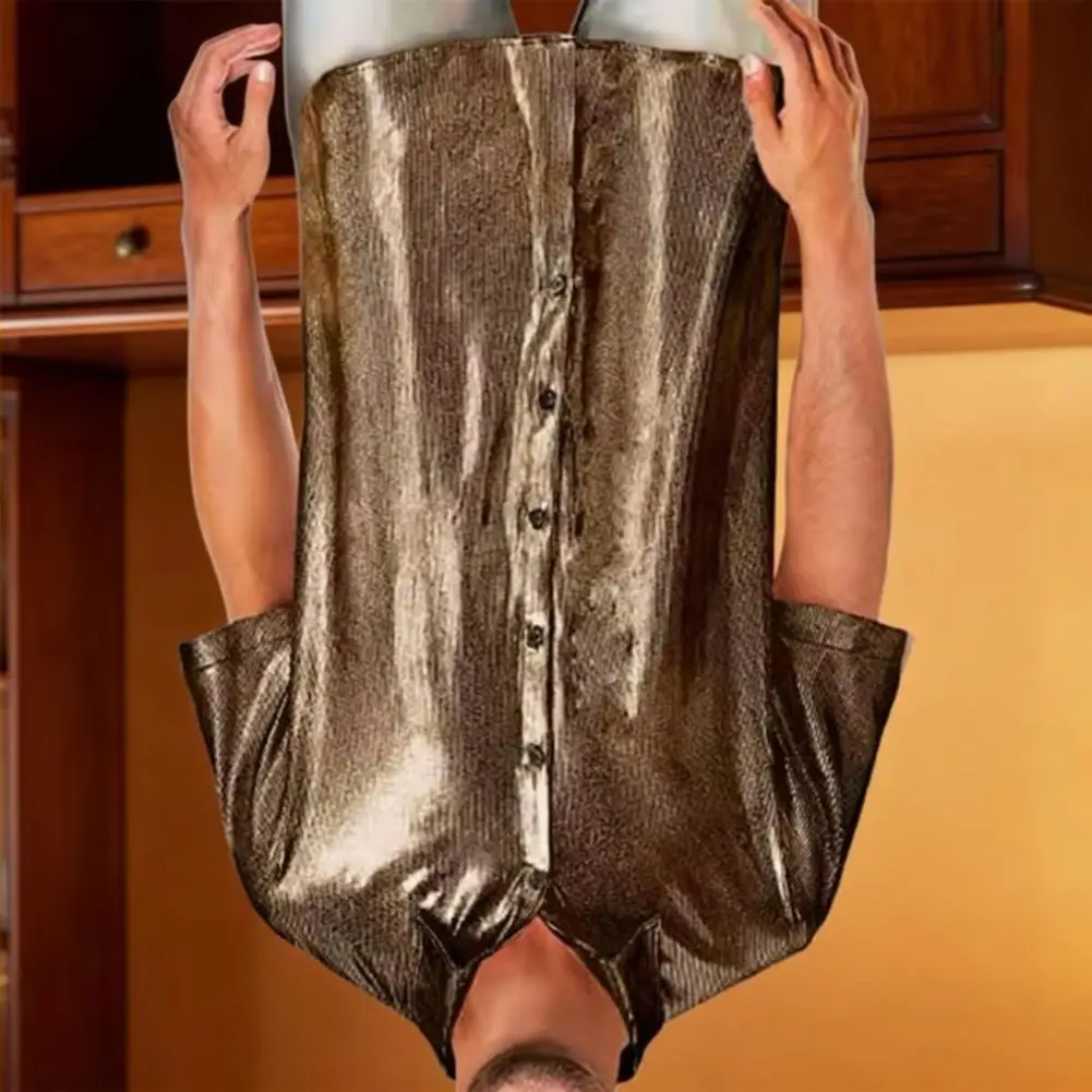 

Мужская блестящая рубашка с пайетками, глянцевая мужская рубашка с отложным воротником, коротким рукавом, на пуговицах, свободного кроя, однотонная, для ночного клуба