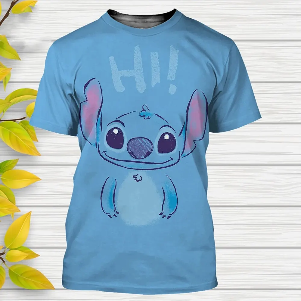 MINISO New Cute Stitch Cartoon Anime T-Shirts 3D Print Kids Adults Casual Fashion Oversized T Shirt Kids Boy Girl Tops Clothing