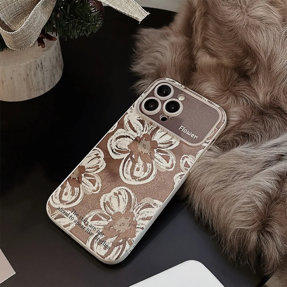 Luxury Flowers Large Window Phone Case For iPhone 16e 15  14 13 12 11 Pro Max XS XR X 7 8 Plus Shockproof Protective Cover