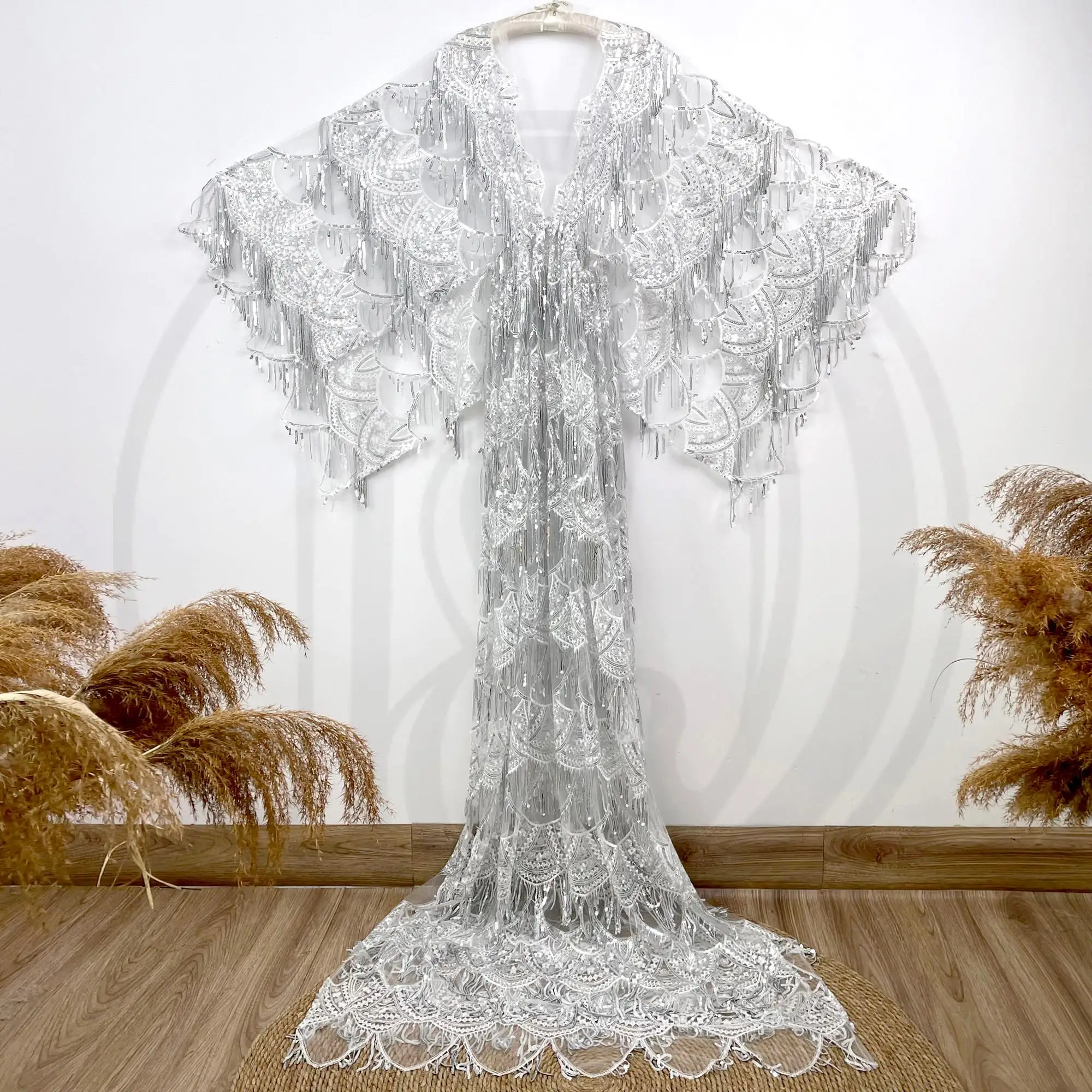 فستان الحفلات المسائية من Don & Judy مزين بالترتر، فستان متألق بشراشيب للسيدات بأكمام طويلة فستان للنساء الحوامل