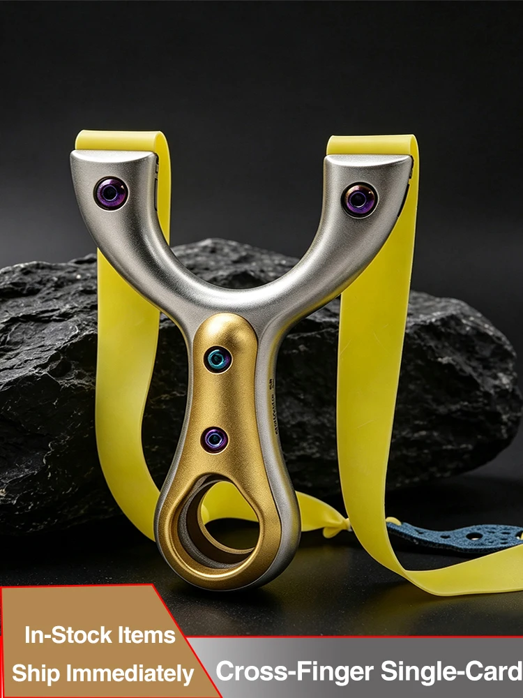 Stainless Steel Y-Shaped Slingshot Flat Top Clamp Rainbow Screws Golden Grip Finger Ring Outdoor Precision Practice