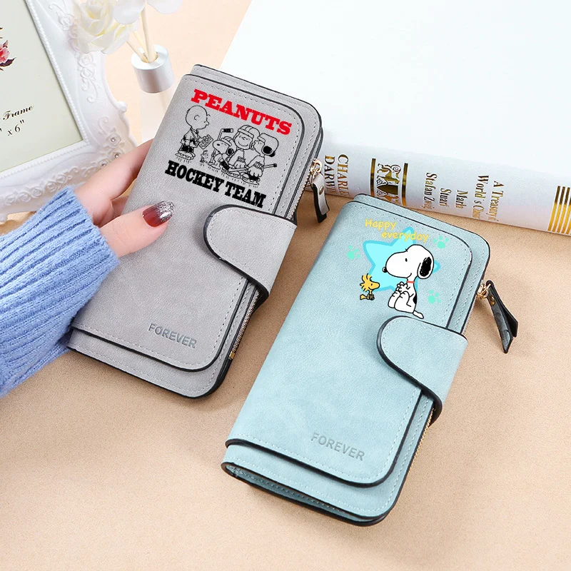 Snoopy Wallet Women Buckle Cartoon Cute Korean Fashion Multi-Card Slot Purse High Quality Nubuckle Two-color Fabric Wallets Gift