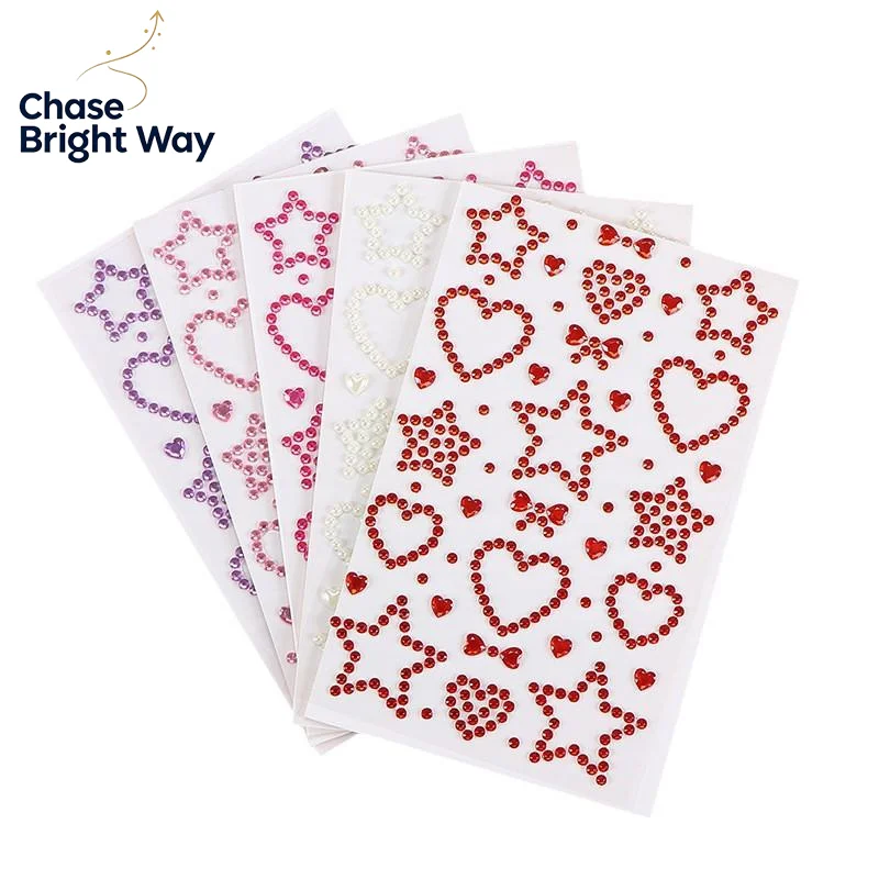 Heart Star Design Face Rhinestone Stickers 1 Sheet Colorful Self Adhesive for Wedding Bridesmaid Makeup Decor