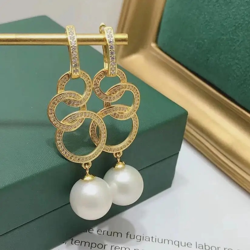 classic pair of 10-11mm south sea round white pearl dangle earring 925s
