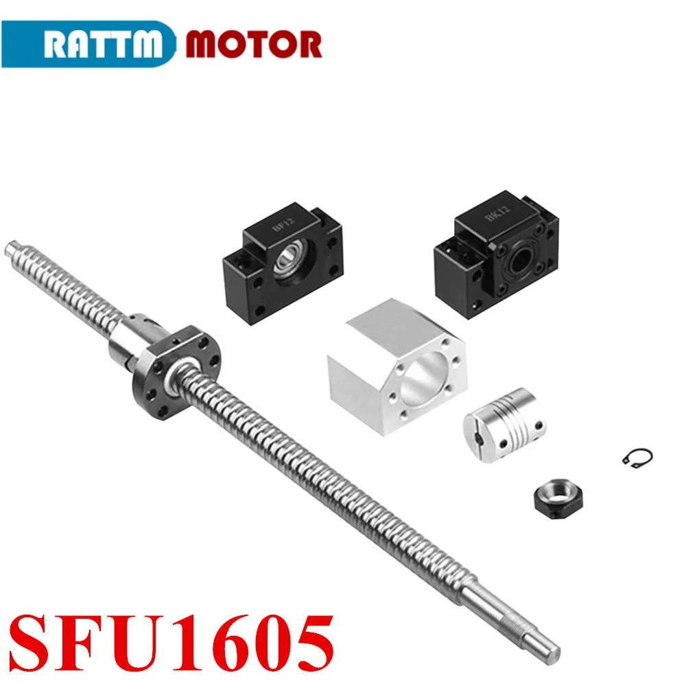 

Рулонный шариковый винт класса C7 SFU1605 + гайка + BK/BF12 + обработка концов муфты Комплект фрезерного станка с ЧПУ Деталь 3D-принтера