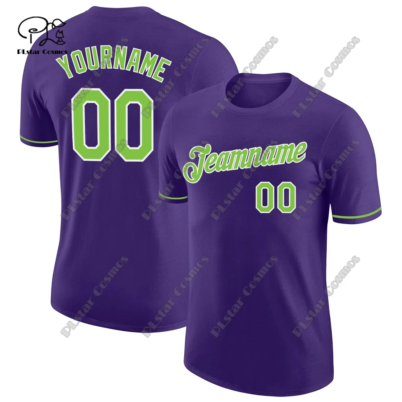 3D printed custom name team uniform colorful purple polyester authentic T-shirt summer tops simple round neck T-shirt