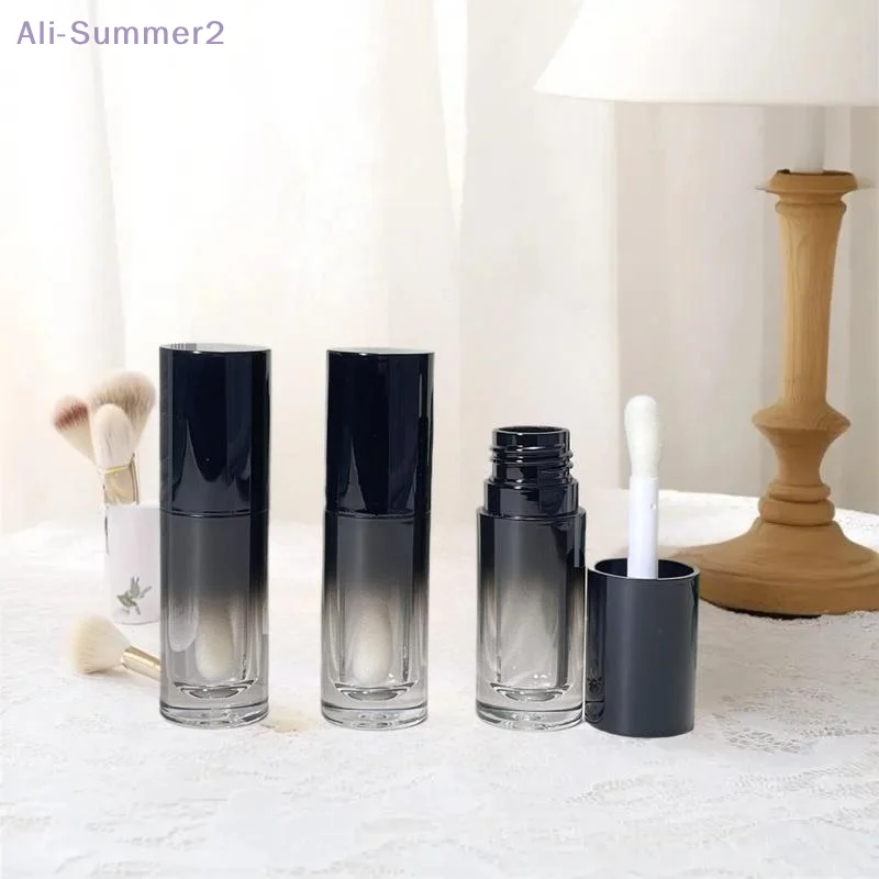 {MX} 1/5 قطعة 6 مللي أنابيب ملمع الشفاه الفارغة مع فرشاة متدرجة زجاجة طلاء الشفاه البلاستيكية السوداء لتقوم بها بنفسك حاوية توزيع الشفاه اللامعة #4