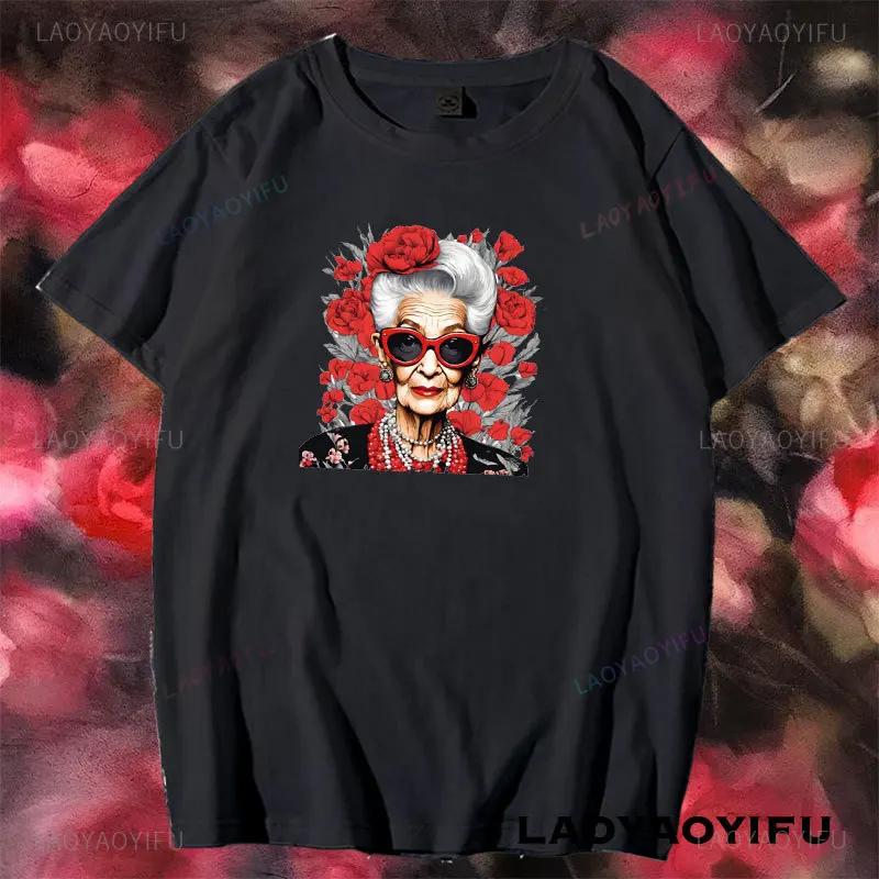 Rose Women's Iris Apfel T-Shirts Cartoon Characters Print T-Shirt Harajuku Casual Short Sleeve Top Tee Cotton Female Clothing