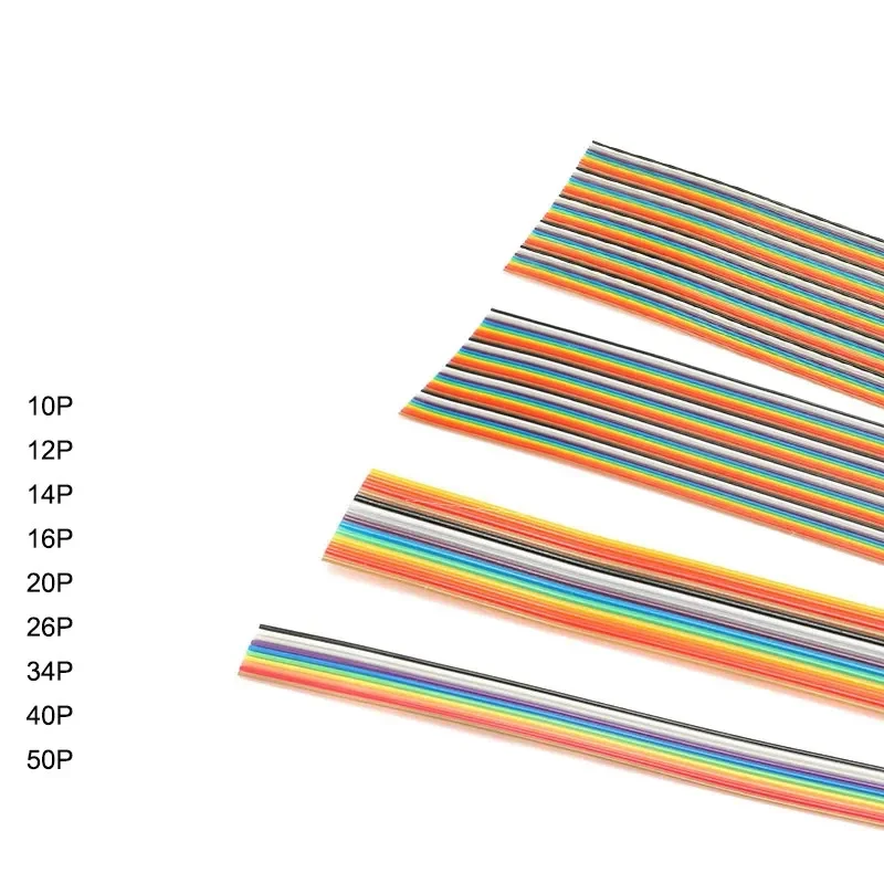 1Meter 6P/8P/10P/12P/14P/16P/34P/40P/60P 1.27mm PITCH Color Flat Ribbon Cable Rainbow DuPont Wire for FC 1.27 Dupont Connector