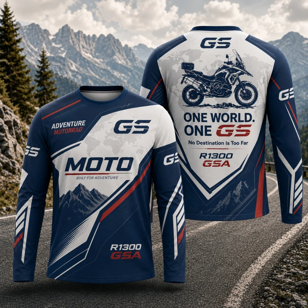 GS Adventure Motorrad Long Sleeve T‑Shirt Men Women Kids Motorcycle Adventure Mountain Graphic Tee Casual Moto Biker Riding Top