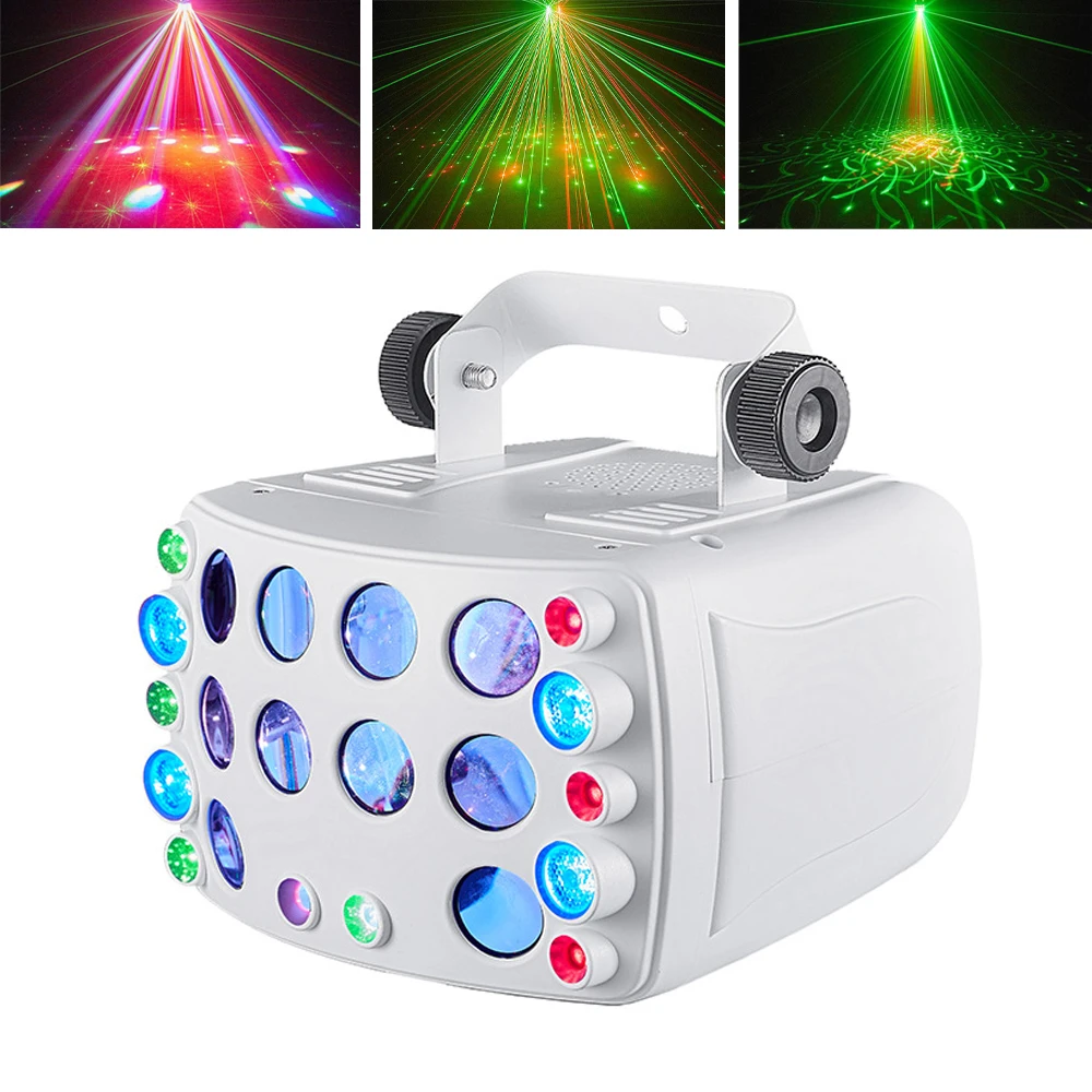 DJ Light Disco Party Light DMX Butterfly Laser Light Projector 60W LED Strobe Stage Lighting Effect With Remote LED Wash Lights