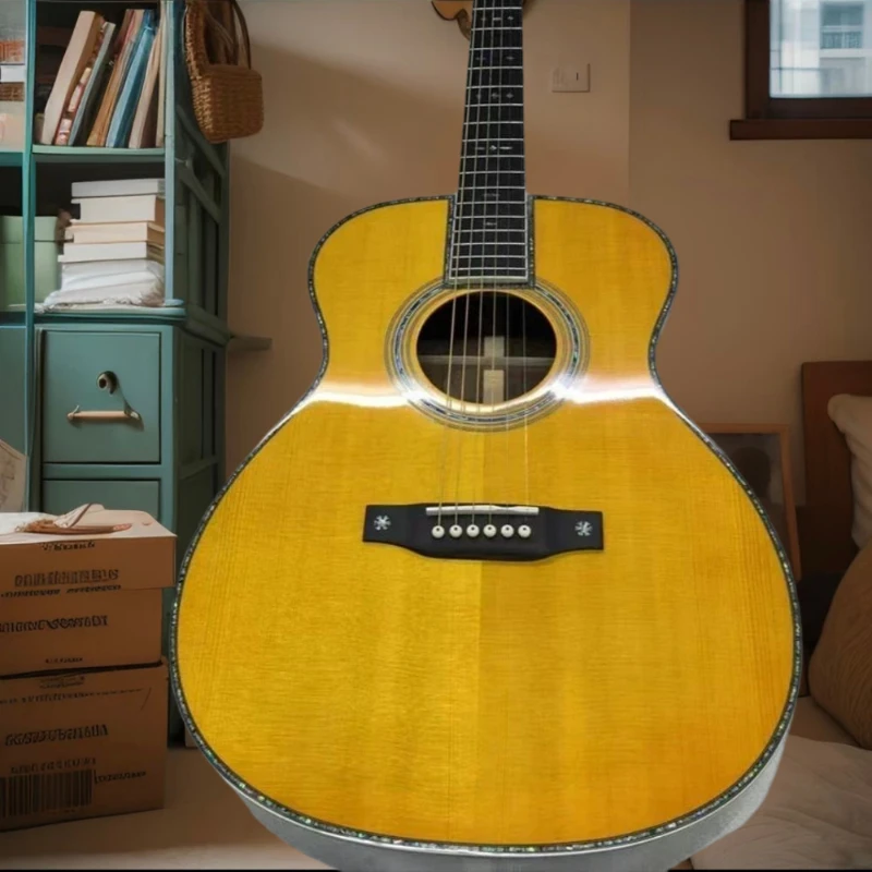 

Yellow OM42 Series Acoustic Guitar Solid Top Picea Asperata Body Free Shipping Valentine's Day gift