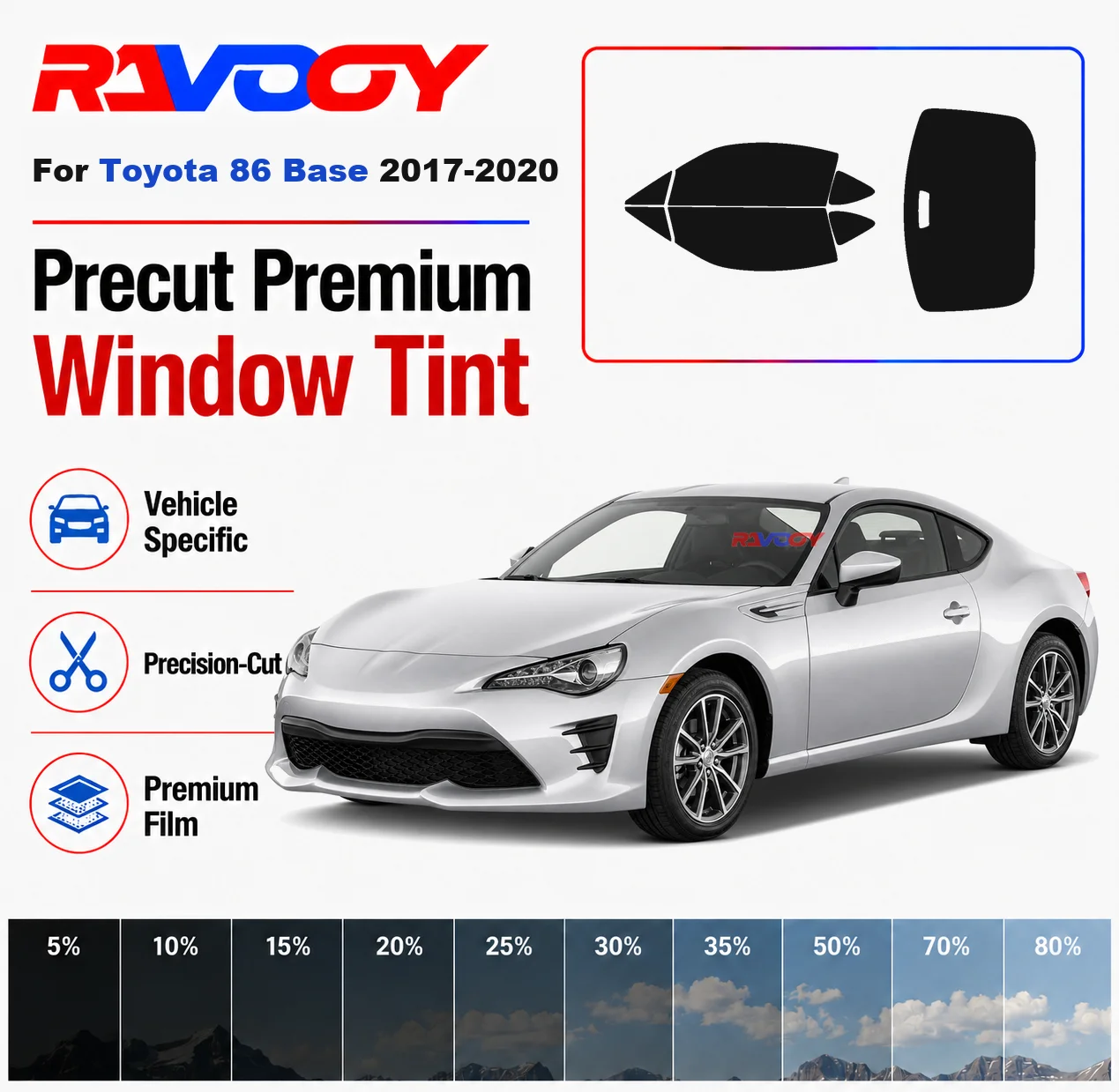 Premium Precut Window Tint Kit Front Rear Windows Rear Windshield For Toyota 86 Base 2017-2020 Complete Set Nano Ceramic Film