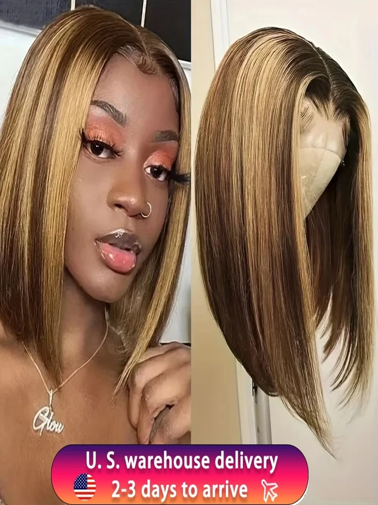 

4/27 Ombre Highlight Straight Bob Wigs 13x6 Short Lace Front Human Hair Wig 250 Density Transparent Lace Frontal Wig For Women