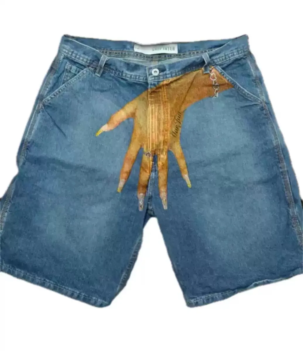 

Summer New Sle Men's High Street Faion Casual Denim orts Printed Crazy Pattern Hip Hop Sle mid Waist Straight Leg orts