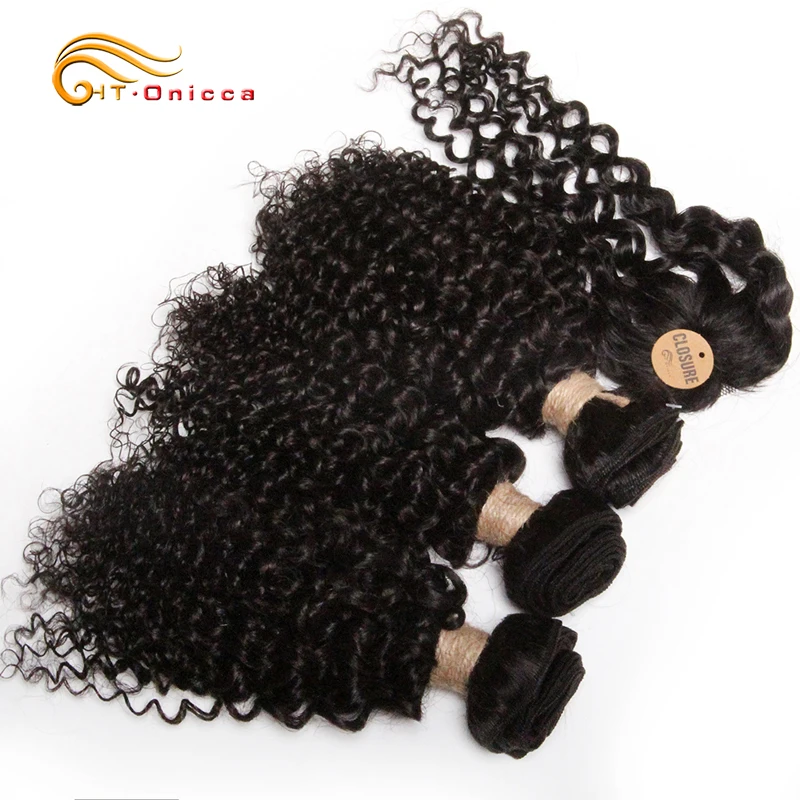 Kinky Curly Bundles With Closure 100% Natural Human Hair Bundles Short Brazilian Curly Bundles With Circular Closure