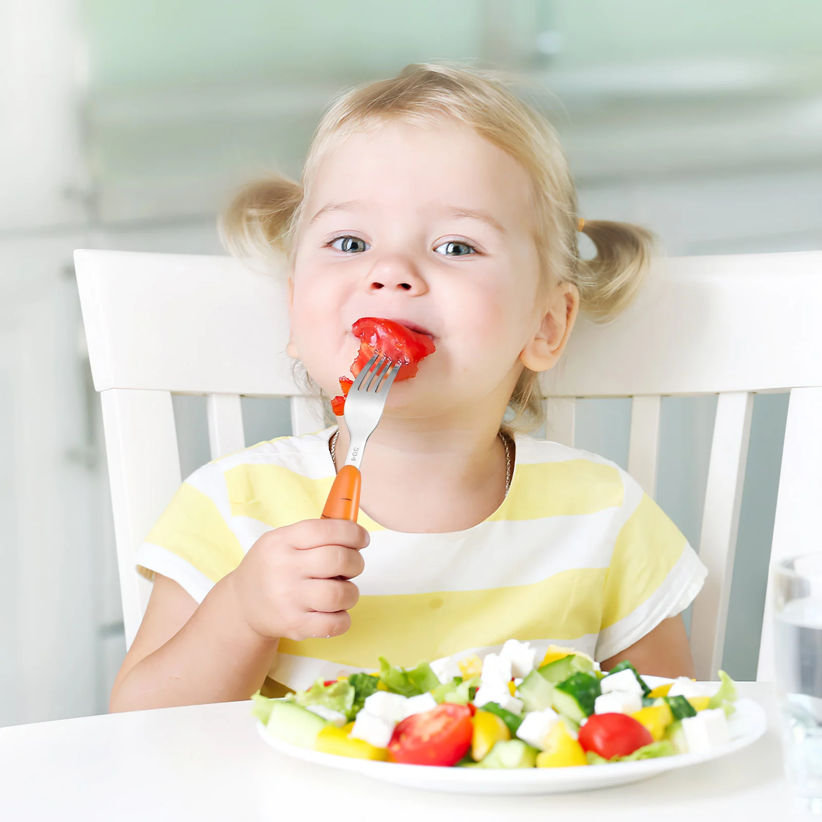 Ensemble de couverts de radis pour enfants, cuillère à fruits, fourcommuniste et cuillères pour tout-petits, ustensiles pour bébé