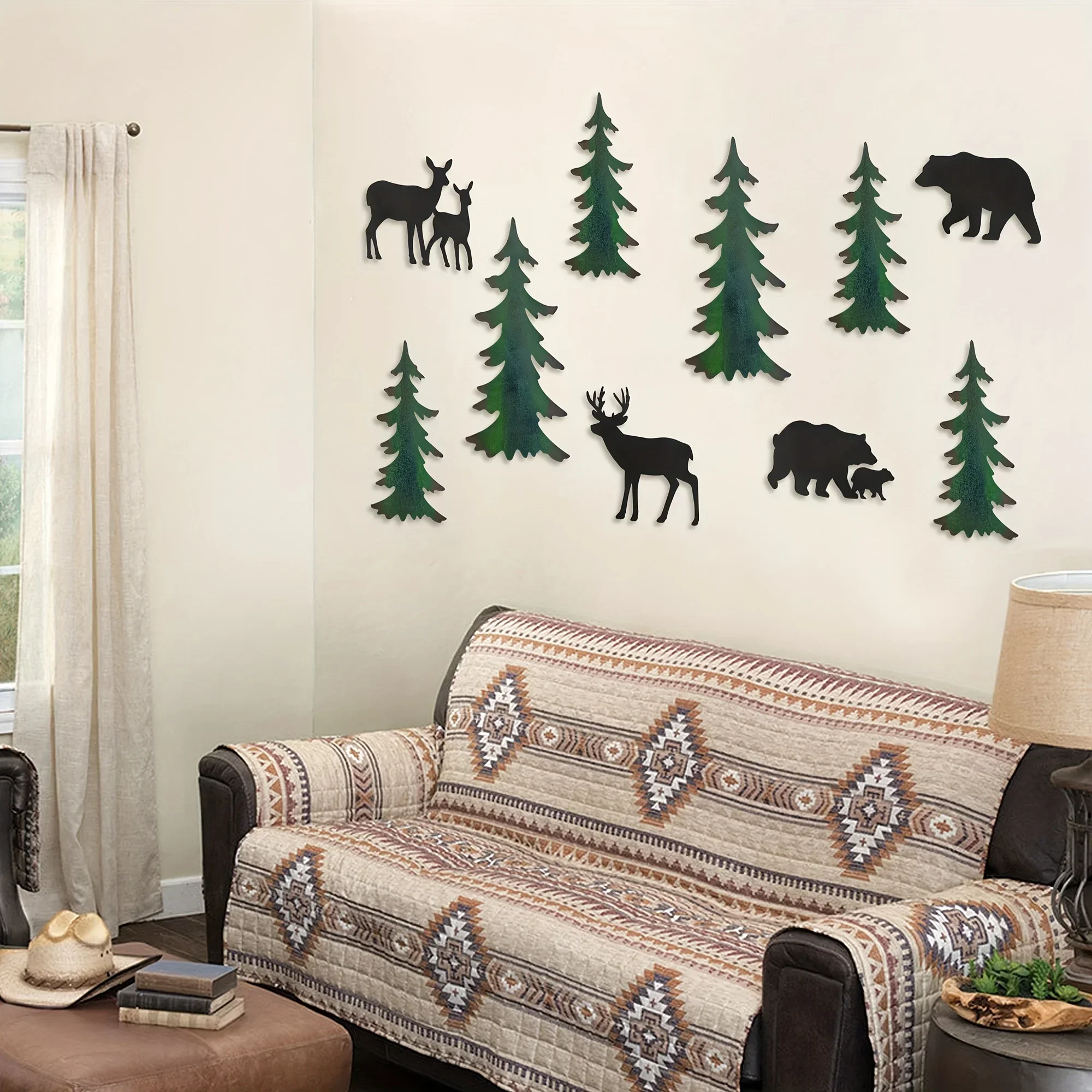 HELLOYOUNG 5pcs/set Forest Bear Metal Wall Sculpture Silhouette Home Decoration Metal Wall Decoration Forest Animal Silhouette W