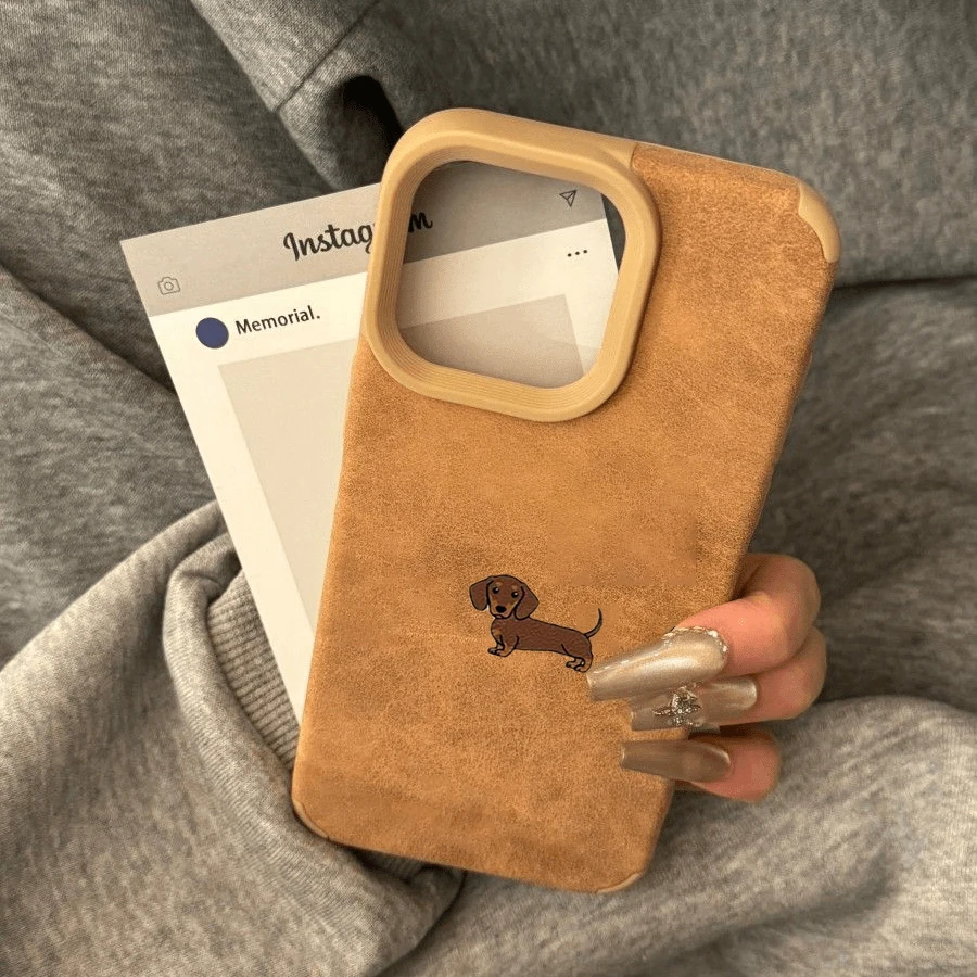 Lustige Welpen-Hunde-Luxus-Executive-Faser-Leder-Handyhülle für iPhone 18 17 16 15 Pro Plus 14 13 12 11 Pro Max Stoßfeste Hülle – Detail 8