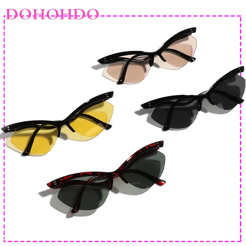 DOHOHDO Vintage Punk Cat Eye Sunglasses Men Women 2024 Trendy Retro Small Frame Sun Glasses Y2k Sports Sunglass Outdoors UV400