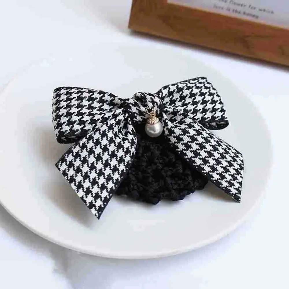 Staff Nurses Mother's Day Flight Attendant Korean Style Headdress Houndstooth Bun Net Snood Bow Spring Clip Women Hairpin