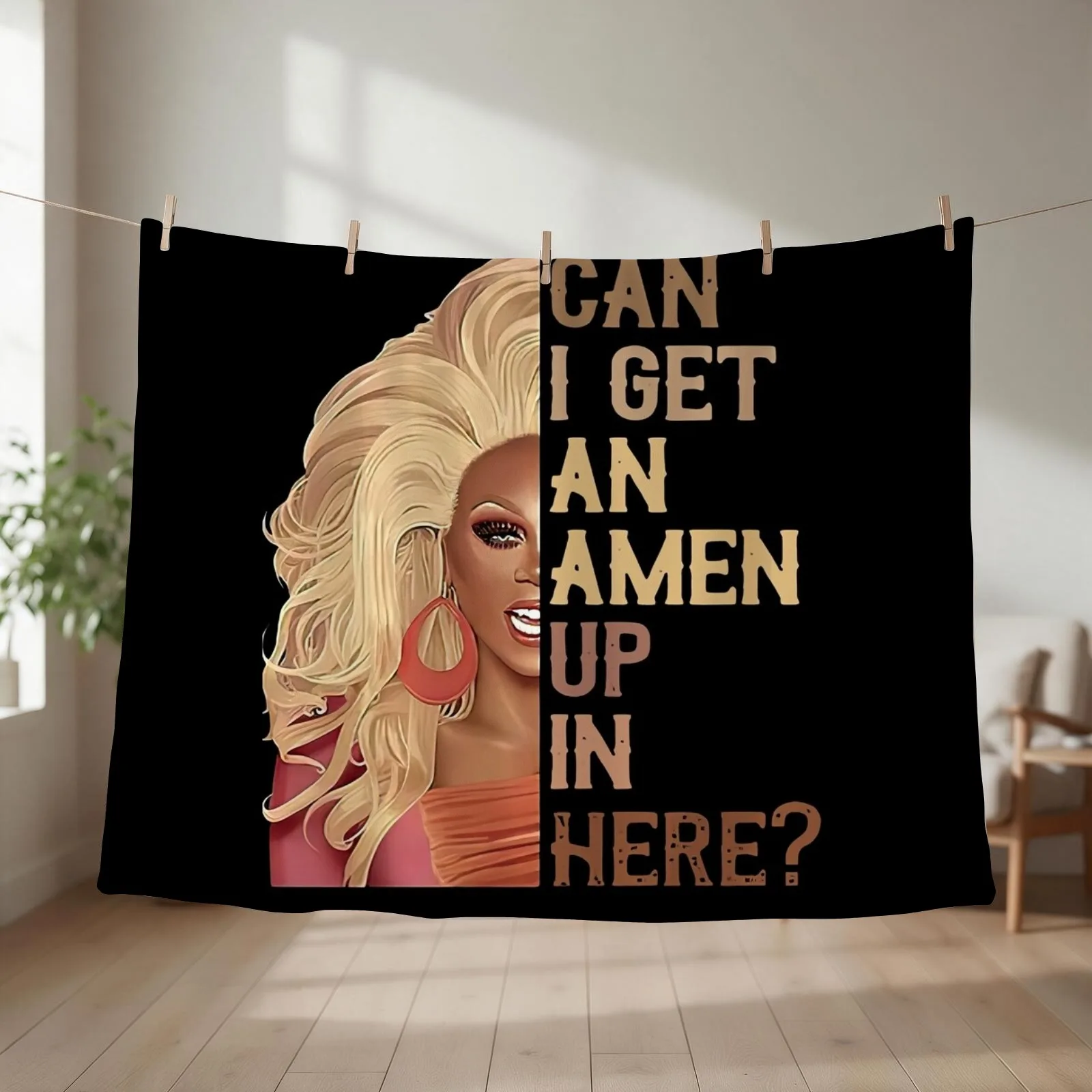 RUPAUL'S DRAG RACE CAN I GET AN AMEN UP IN HERE VINTAGE T-SHIRT Throw Blanket couch cozy soft plush fuzzy picnic outdoor blanket