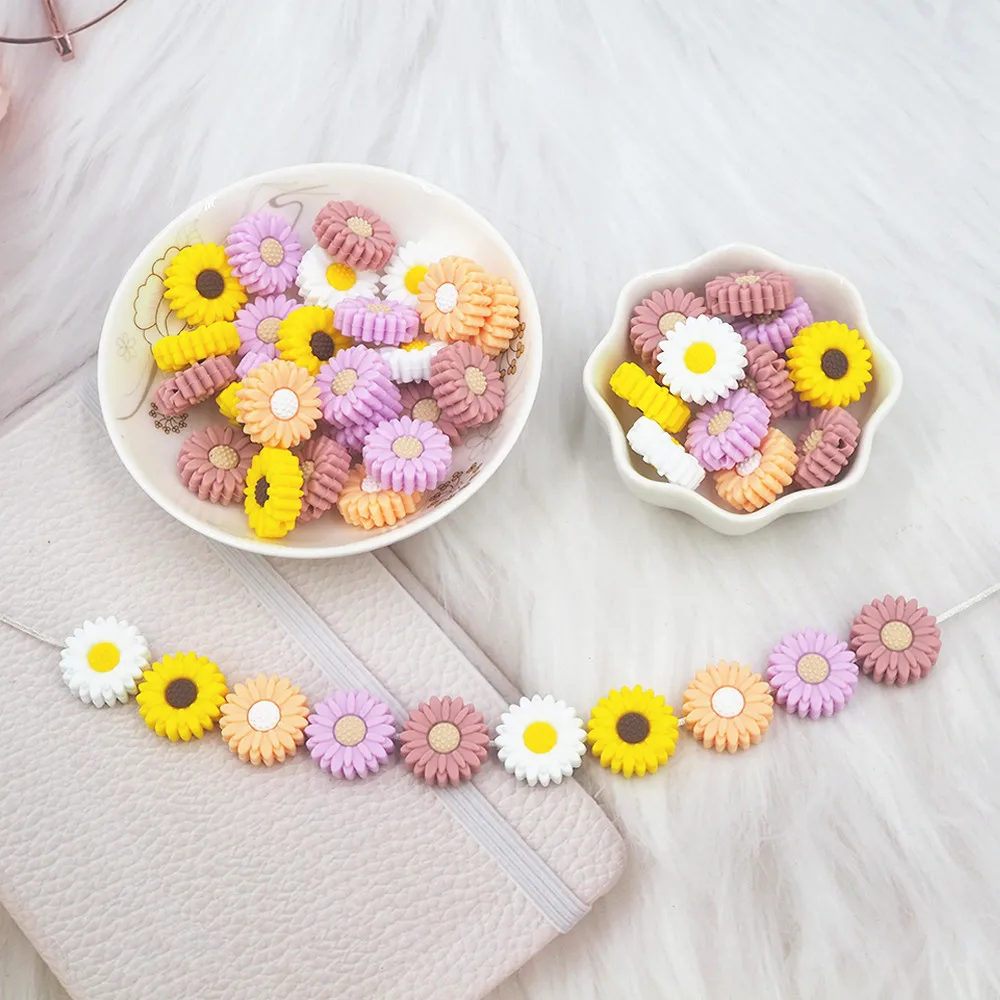 Chenkai 10pcs Baby Silicone Beads Sunflower Beads BPA Free Teething Infant Chewable Dummy Necklace Pacifier Toy Accessories