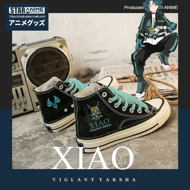 

Genshin Impact Xiao парусиновая обувь для женщин и мужчин, студенческие ботильоны, кроссовки, осень-зима, высокие спортивные туфли, рождественские подарки