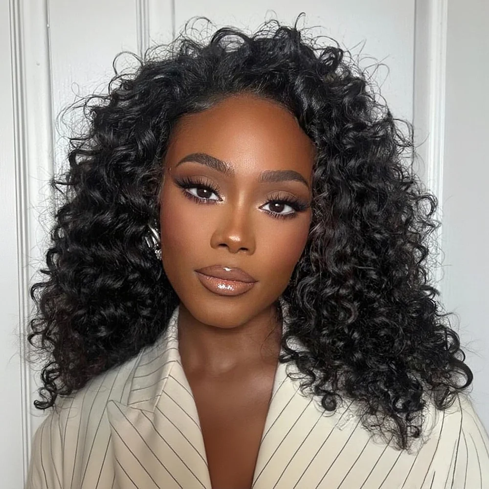 Lockige Halbperücke aus Echthaar, 220% Dichte, Kinky Curly Echthaarperücke, 3-in-1 unsichtbare Haarlinie mit Kordelzug, nahtlos