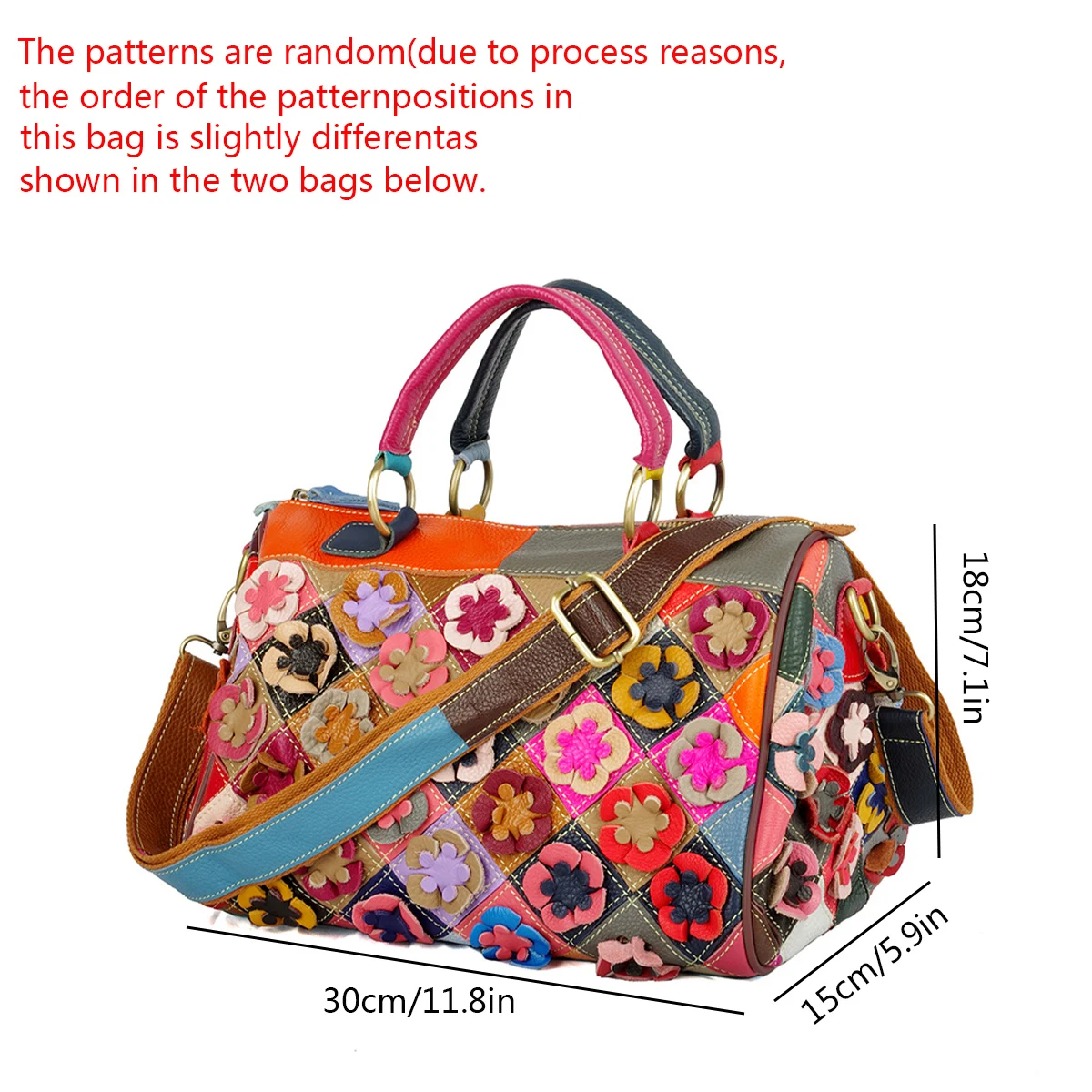 Leather hand-made colorful flower Mosaic random color women\'s handbag crossbody bag