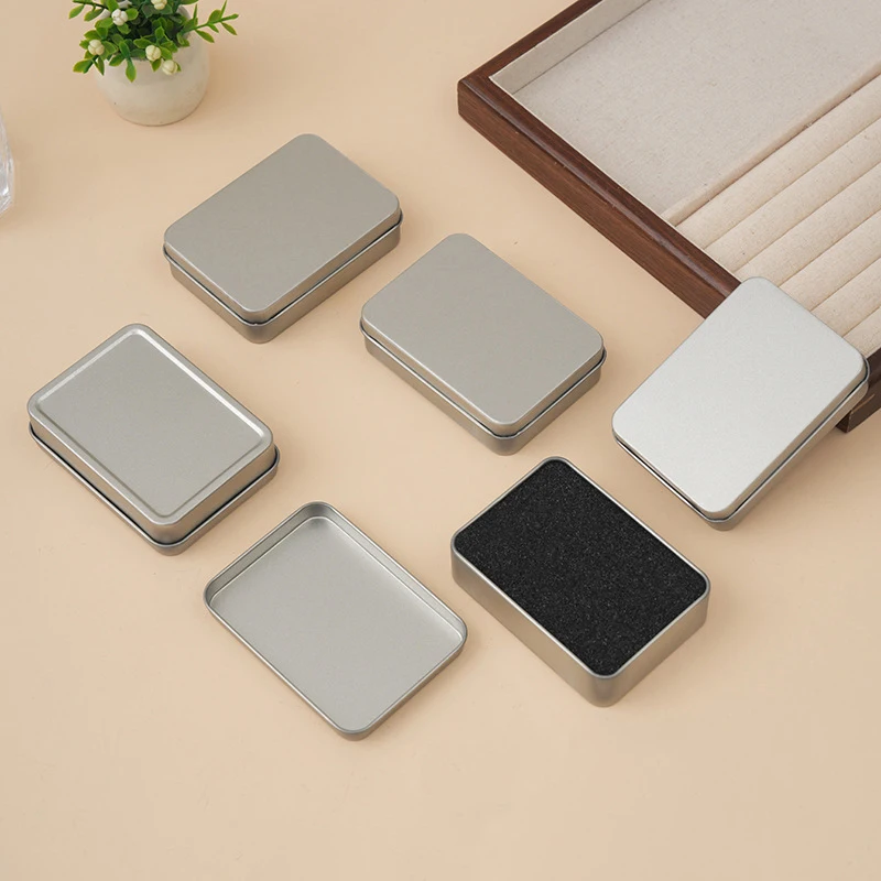 1PC Silver Mini Rectangular Tin Box Miscellaneous Container Cosmetic Storage Box Small Iron Box