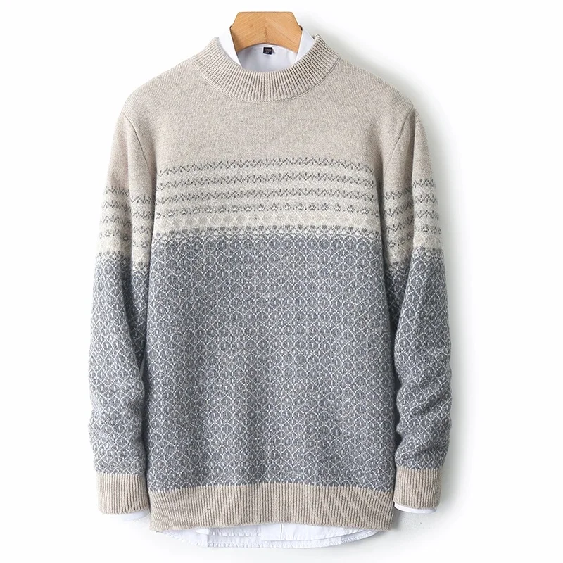 ATTYYWS brand men's O-neck pullover sweater casual knitting color blocked autumn long sleeved new 100% Australian wool sweater