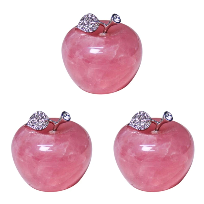 3Pcs Natural Rose Quartz Pink Apple For Couple Decorations Home Decoration Study Room Decoration DIY Gift