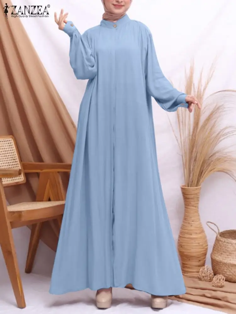 

ZANZEA Autumn Women Maxi Long Dress Islamic Clothing Eid Mubarek Sundress Vintage Long Sleeve Casual Loose Abaya Hijab Vestido
