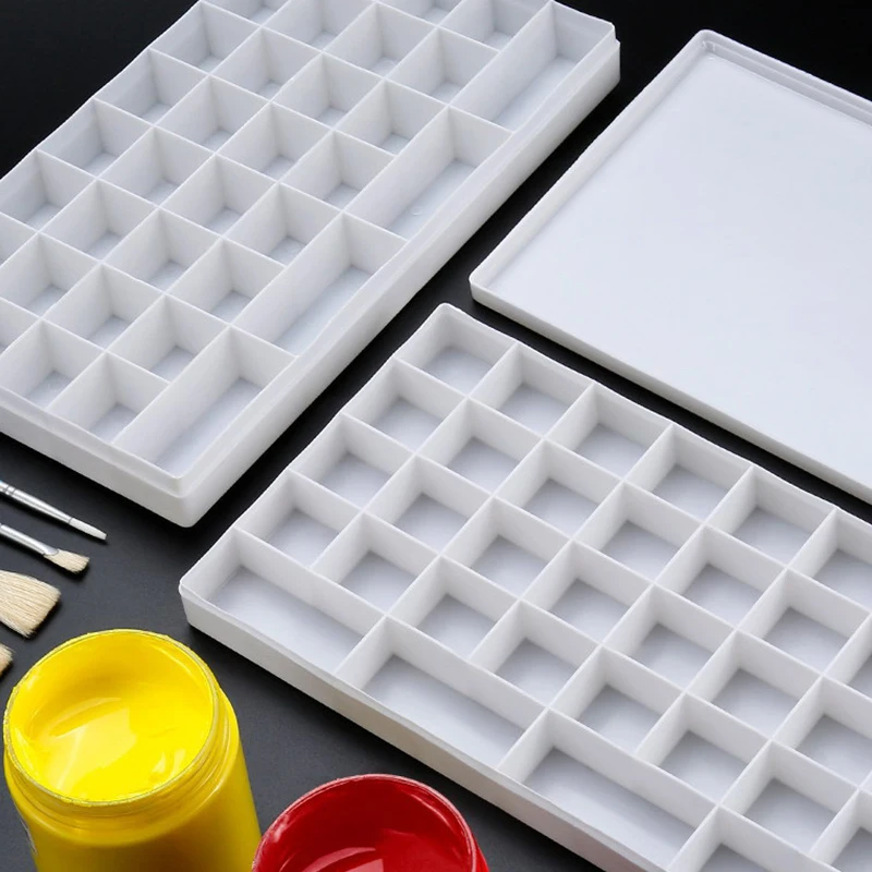 مقصورات طلاء زيت الأكريليك لوحة طلاء بلاستيكية صينية طلاء مع غطاء ناعم صندوق طلاء فني صينية تخزين للألوان المائية الغواش