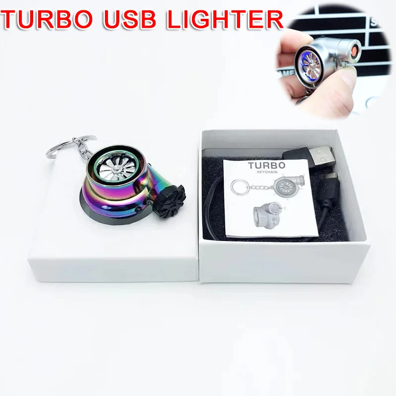 Outdoor Turbine Lighter Turbo Cigarette Lighter USB Charging Keychain Metal Car Keychain Pendant Car Modified Creative Gifts