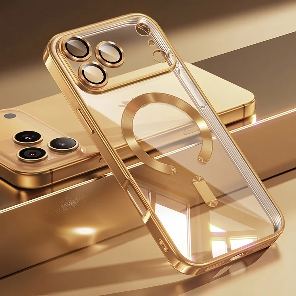 Funda magnética transparente electroplateada de lujo para iPhone 17 Air 16 15 14 13 12 11 Pro Max Plus, con protección de lente 3
