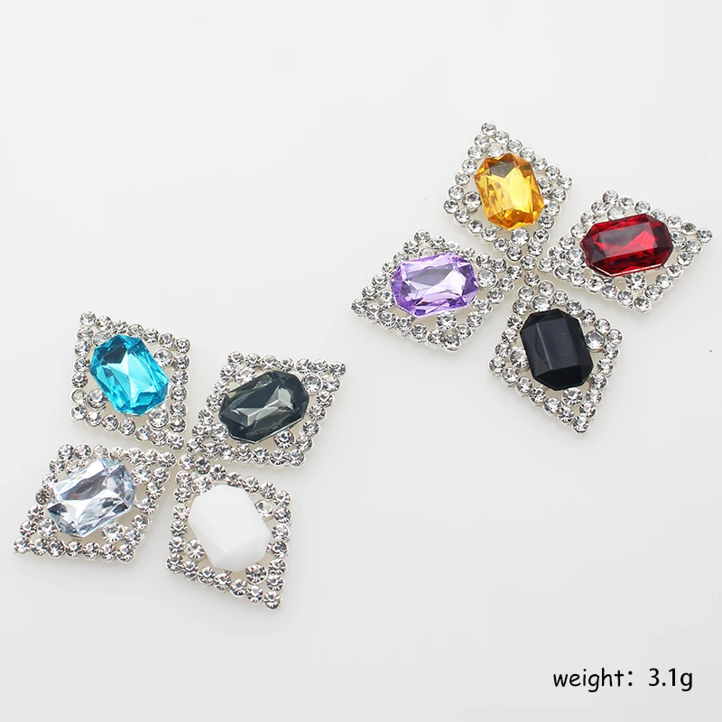 Brand New 10 Pack 30*23mm Rectangular Metal Rhinestone Flat Bottom Buttons for DIY Wedding Clothing Decorative Accessories