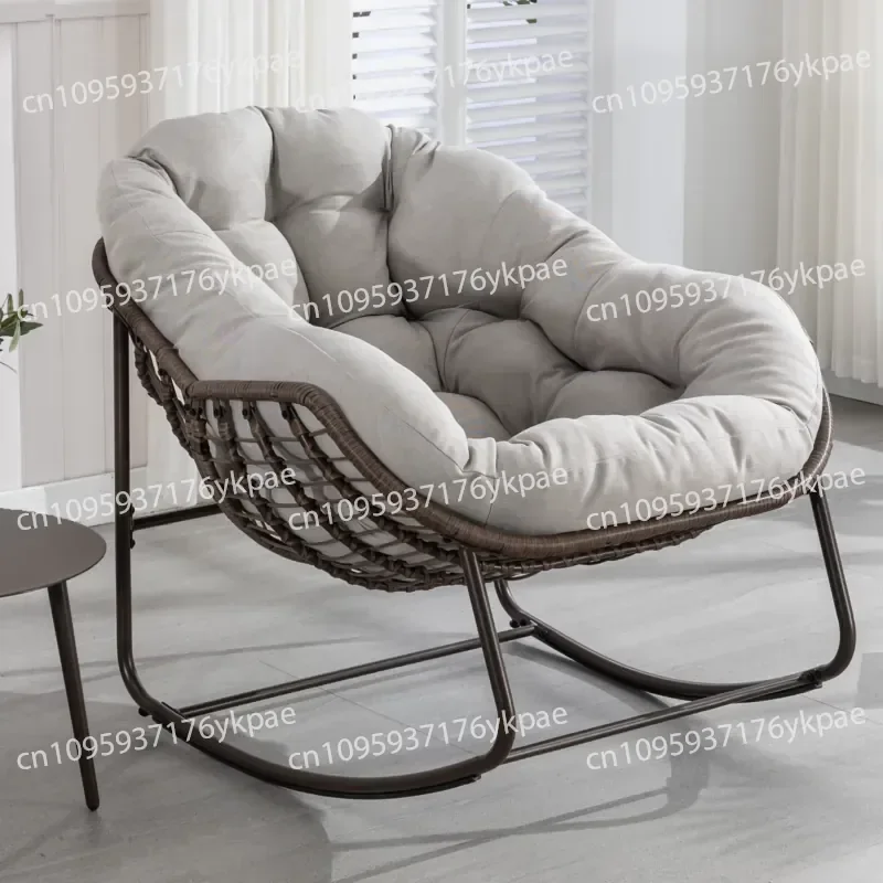 Modern Fabric Outdoor Rocking Chair with Cushion, Foldable Lounge Chair for Patios and Gardens