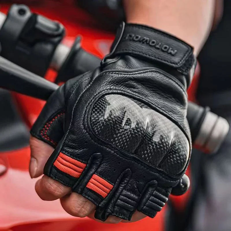 

Half Finger Leather Motorcycle Gloves Hard Knuckle Carbon Fibre Protector Riding MTB Racing Riding Leather Gloves for Men Women