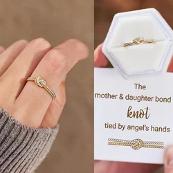Minimalist Knot Rings for Women Girls Dainty Angel Hand Ring Mother and Daughter Bond Ring Wedding Engagement Jewelry Gifts