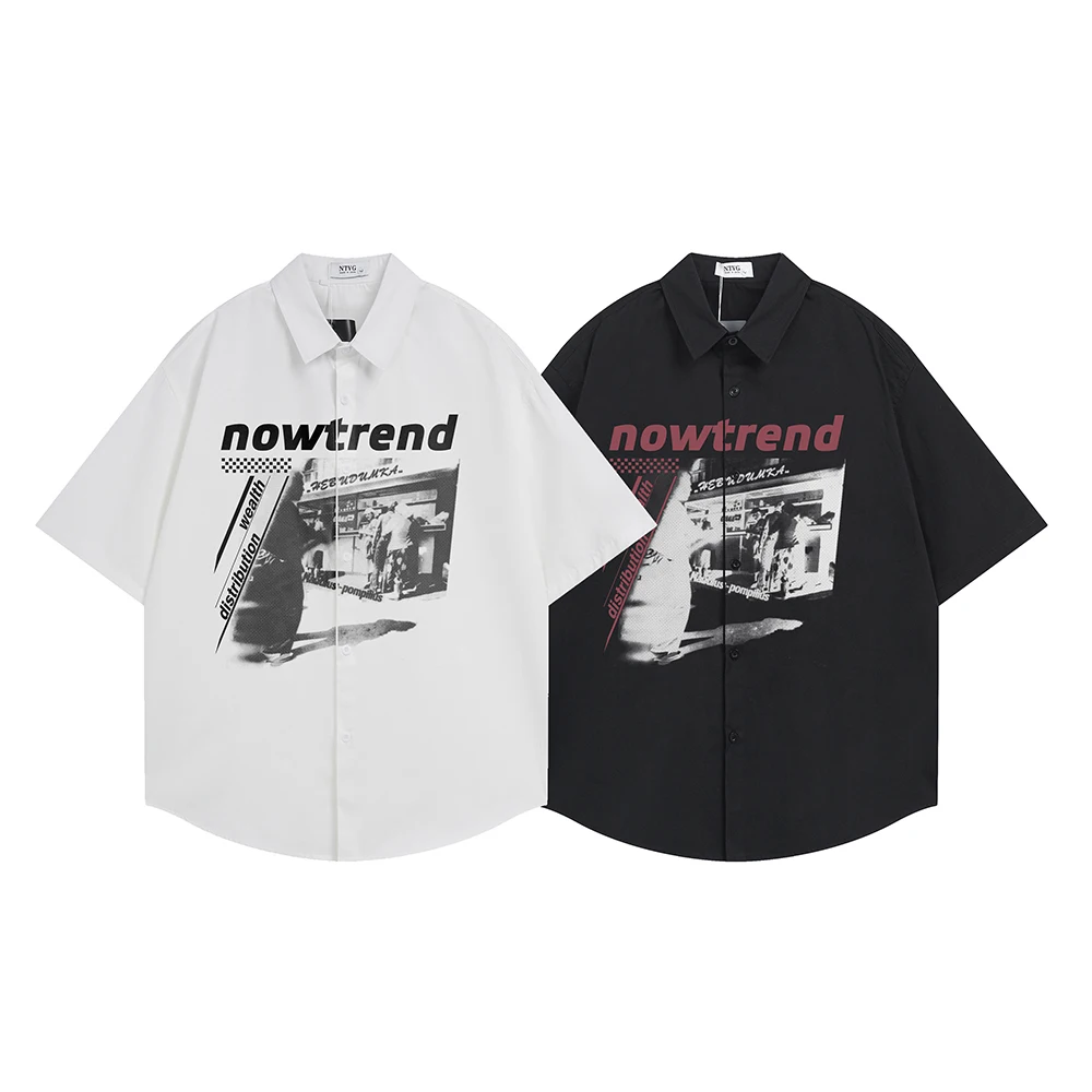 

Vintage Short Sleeve Printed Shirt Punk Shirts For Man Y2k Oversized Summer 2026 Cotton Designer Tops Korean Popular Clothes Men