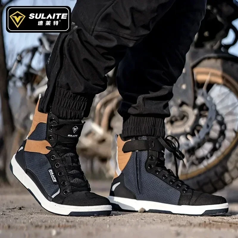 

Sulaite Men's Motorcycle Cycling Shoes Breathable Motorbike Boots Motocross Protective Boots Motorcycle Riding Casual Sneakers