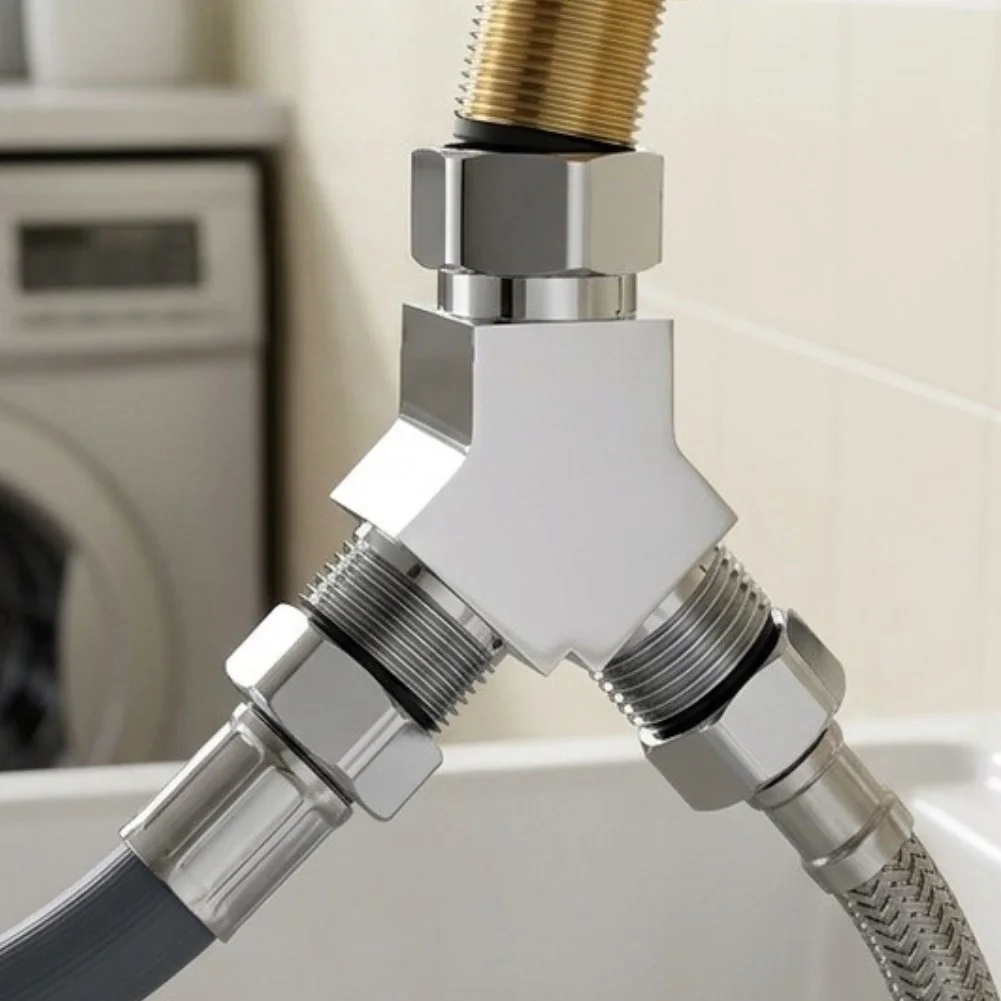 Y-Shaped Diverter Valve 4 Points x 4 Points Zinc Alloy Silver for G12 GN15 Bathroom Kitchen Plumbing Installation